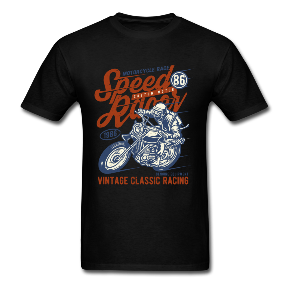 Vintage Motorcycle Racing Graphic Tee; Speed Racer, Cafe Racer - black