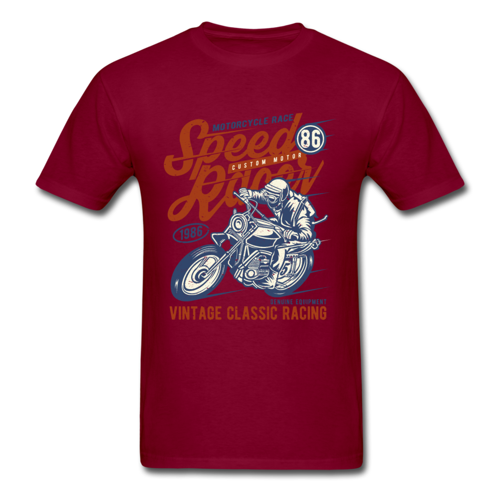 Vintage Motorcycle Racing Graphic Tee; Speed Racer, Cafe Racer - burgundy