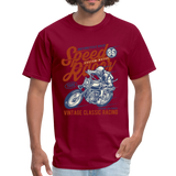 Vintage Motorcycle Racing Graphic Tee; Speed Racer, Cafe Racer - burgundy