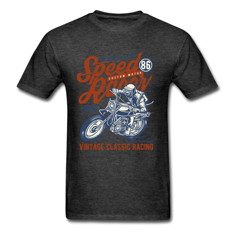 Vintage Motorcycle Racing Graphic Tee; Speed Racer, Cafe Racer - heather black