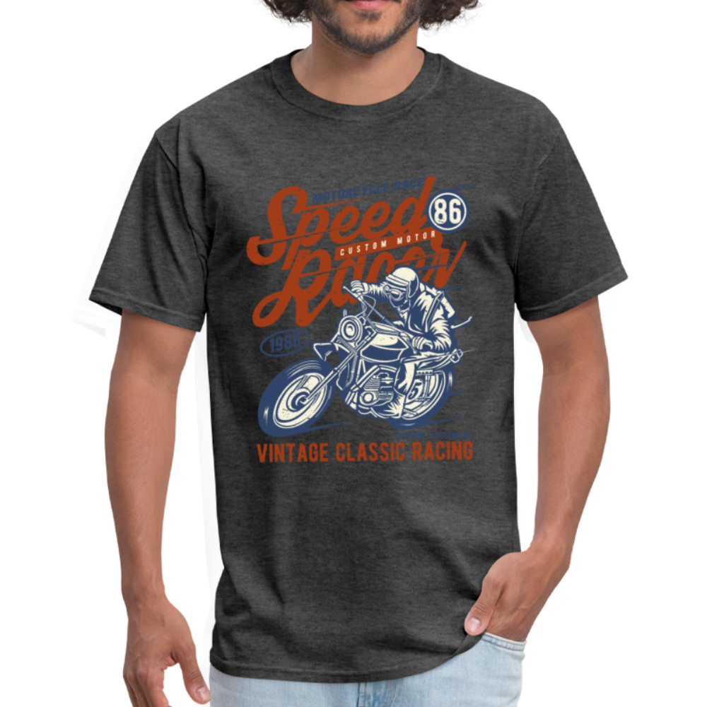 Vintage Motorcycle Racing Graphic Tee; Speed Racer, Cafe Racer - heather black