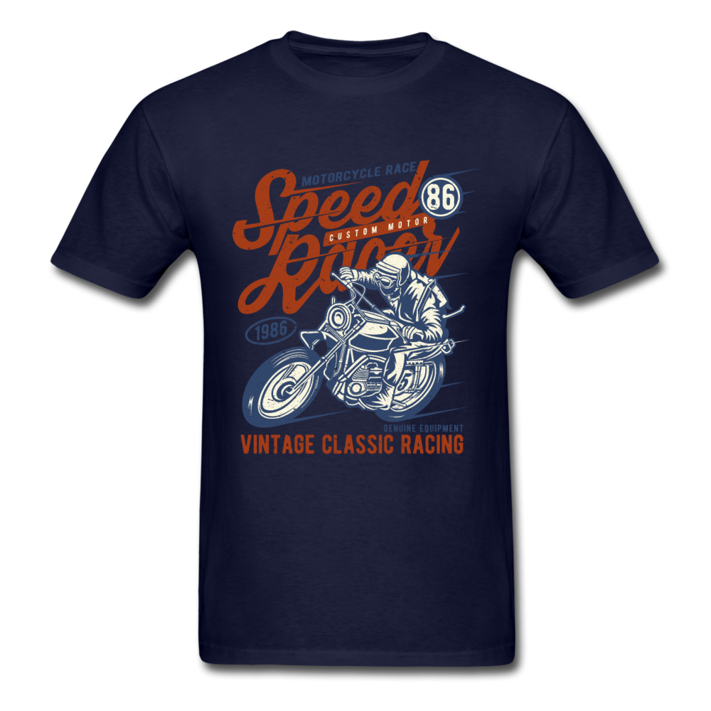 Vintage Motorcycle Racing Graphic Tee; Speed Racer, Cafe Racer - navy