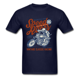 Vintage Motorcycle Racing Graphic Tee; Speed Racer, Cafe Racer - navy