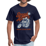 Vintage Motorcycle Racing Graphic Tee; Speed Racer, Cafe Racer - navy