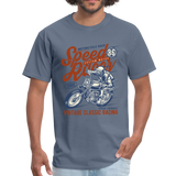 Vintage Motorcycle Racing Graphic Tee; Speed Racer, Cafe Racer - denim