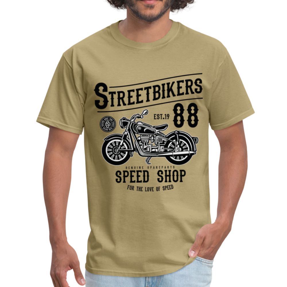 Custom Street Bikers Graphic Tee; Cafe Racer, Speed Shop - khaki