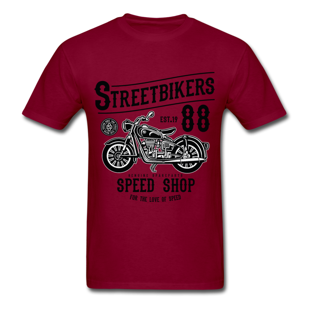 Custom Street Bikers Graphic Tee; Cafe Racer, Speed Shop - burgundy