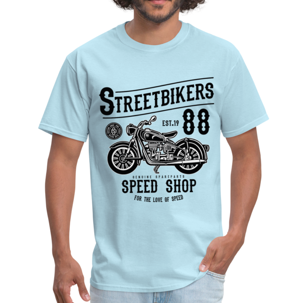 Custom Street Bikers Graphic Tee; Cafe Racer, Speed Shop - powder blue