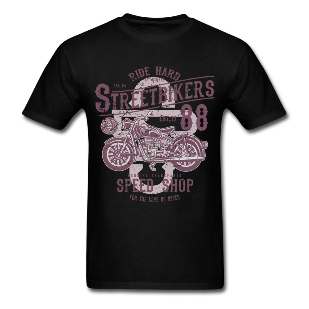 Vintage Motorcycle Street Bikers Graphic Tee - black