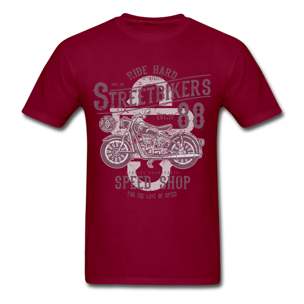 Vintage Motorcycle Street Bikers Graphic Tee - burgundy