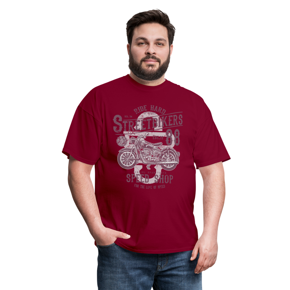 Vintage Motorcycle Street Bikers Graphic Tee - burgundy