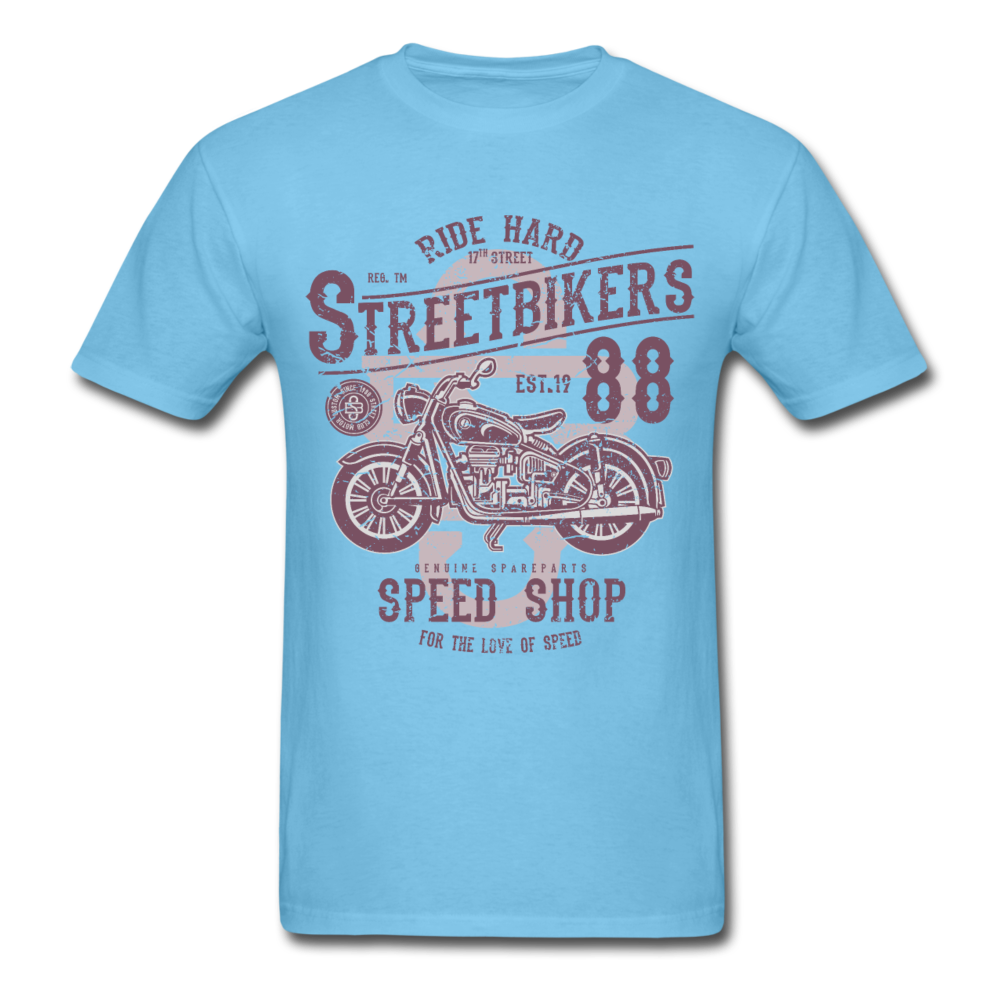 Vintage Motorcycle Street Bikers Graphic Tee - aquatic blue