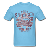 Vintage Motorcycle Street Bikers Graphic Tee - aquatic blue