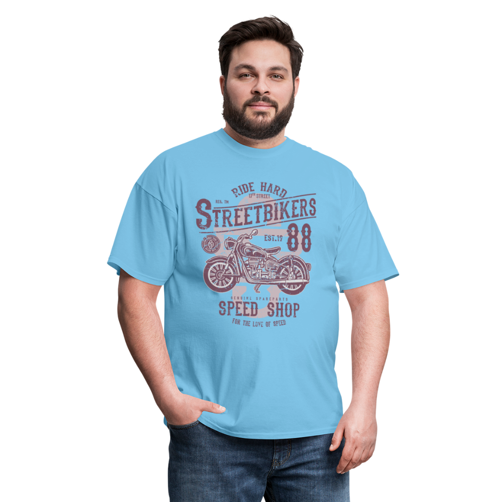 Vintage Motorcycle Street Bikers Graphic Tee - aquatic blue