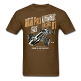 Custom Vintage Gran Prix Racing Graphic Tee; Formula One - brown