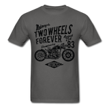 Custom Motorcycle Two Wheels Forever Graphic Tee; Cafe Racer - charcoal