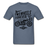 Custom Motorcycle Two Wheels Forever Graphic Tee; Cafe Racer - denim