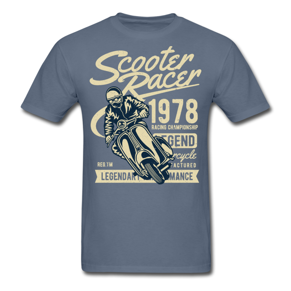 Vintage Scooter Racing Legends Graphic Tee; pit pike - denim