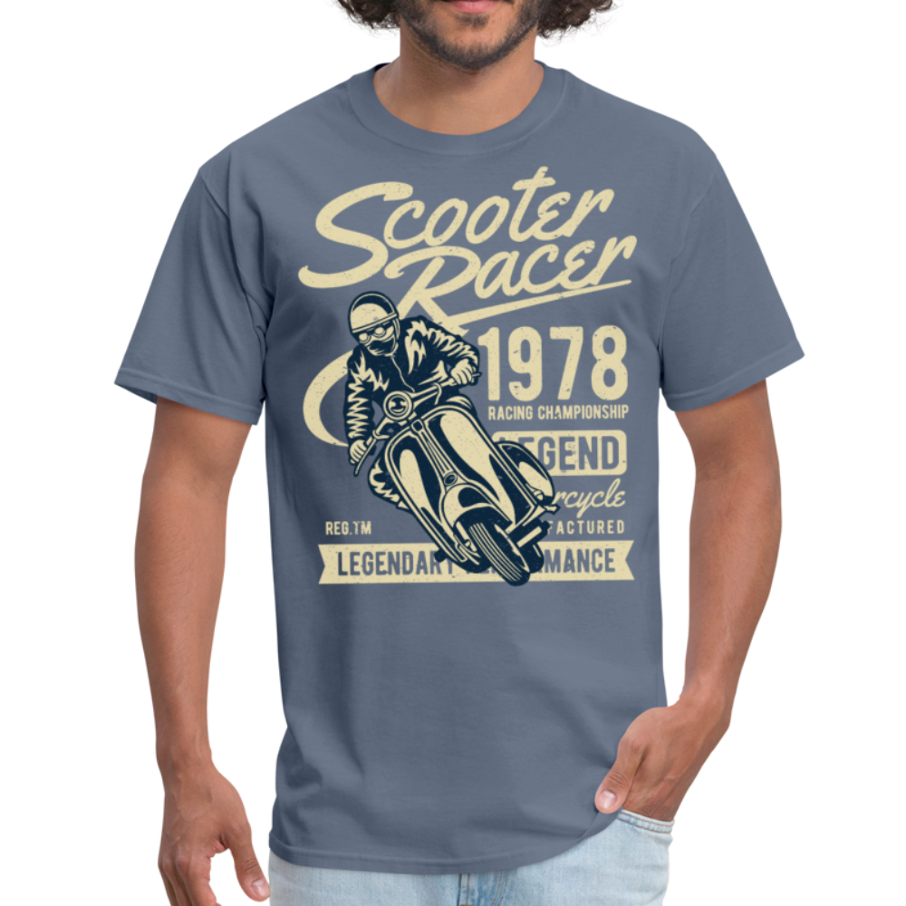 Vintage Scooter Racing Legends Graphic Tee; pit pike - denim