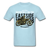 Classic Vintage Motorcycle Graphic Tee; Cafe Racer - powder blue