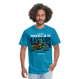 Classic Vintage Motorcycle Graphic Tee; Cafe Racer - turquoise
