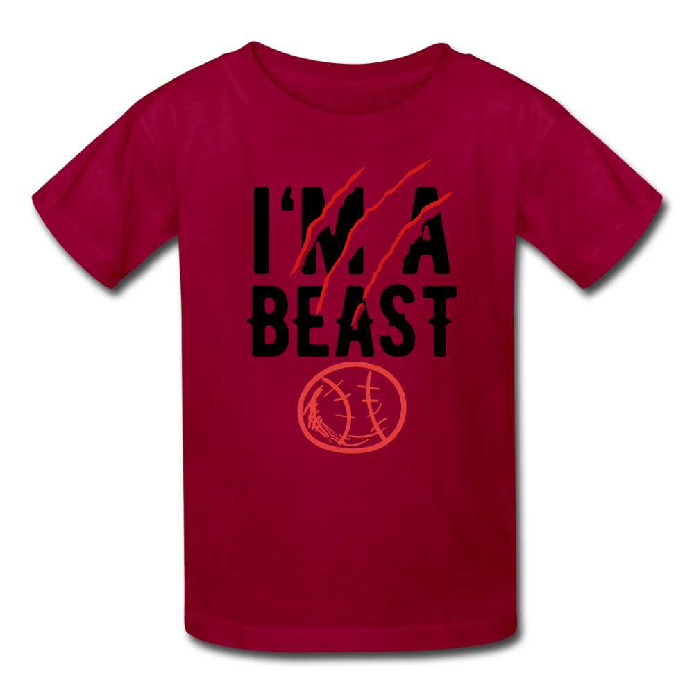 Youth Im A Beast Graphic Tee; Sports, Baseball - dark red