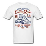 Vintage Automotive Graphic Tee; Bug, Classic, California Ride - white