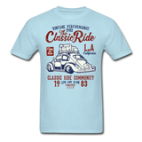 Vintage Automotive Graphic Tee; Bug, Classic, California Ride - powder blue