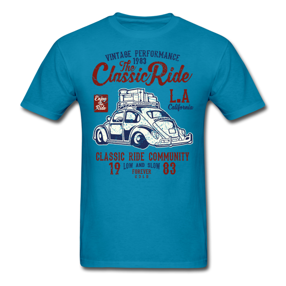 Vintage Automotive Graphic Tee; Bug, Classic, California Ride - turquoise