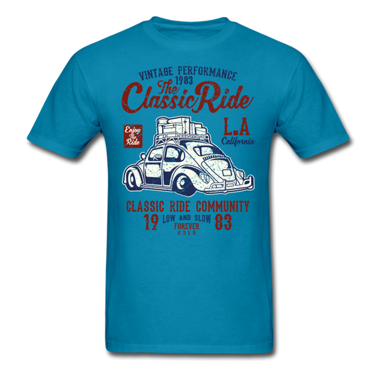 Vintage Automotive Graphic Tee; Bug, Classic, California Ride - turquoise