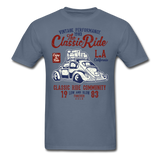 Vintage Automotive Graphic Tee; Bug, Classic, California Ride - denim