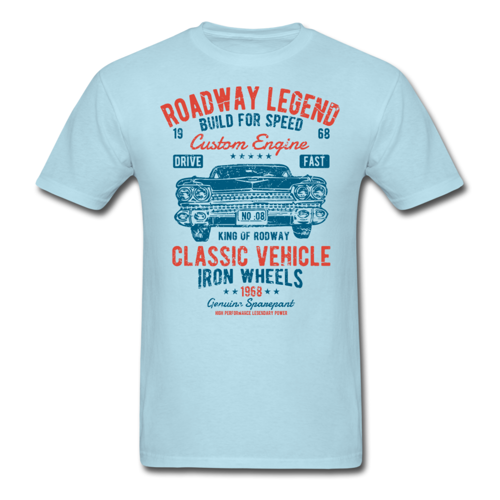 Vintage Classic Iron Wheels Graphic Tee; Cadillac, Luxury, King - powder blue