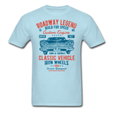 Vintage Classic Iron Wheels Graphic Tee; Cadillac, Luxury, King - powder blue