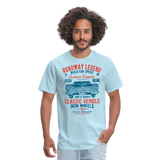 Vintage Classic Iron Wheels Graphic Tee; Cadillac, Luxury, King - powder blue
