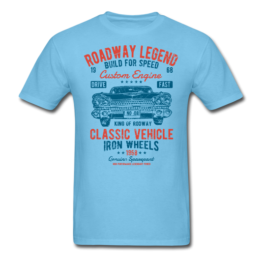 Vintage Classic Iron Wheels Graphic Tee; Cadillac, Luxury, King - aquatic blue