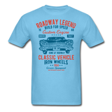 Vintage Classic Iron Wheels Graphic Tee; Cadillac, Luxury, King - aquatic blue