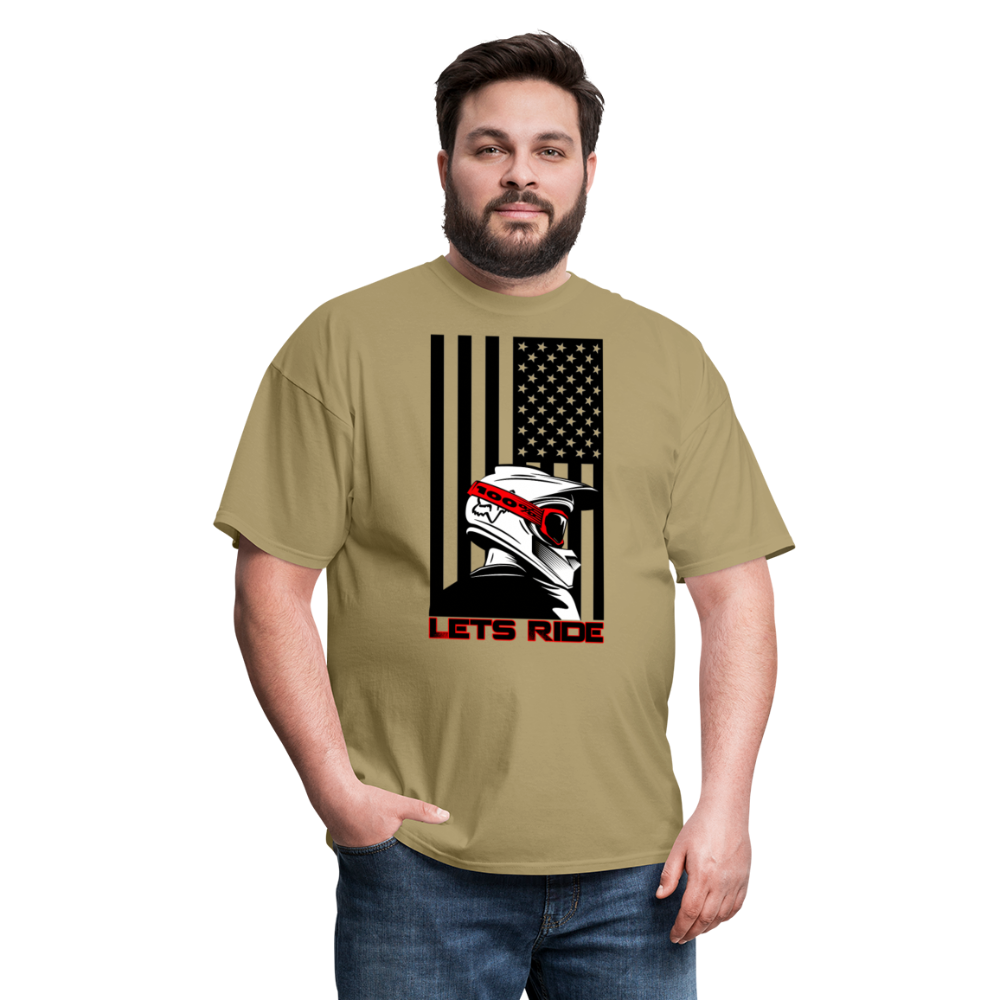 MX ATV American Flag Lets Ride Graphic Tee; offroad - khaki