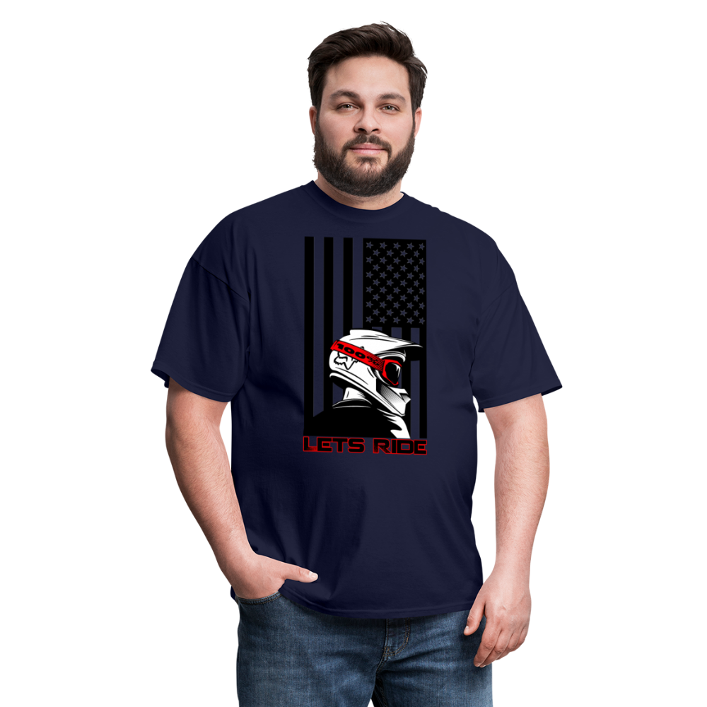 MX ATV American Flag Lets Ride Graphic Tee; offroad - navy