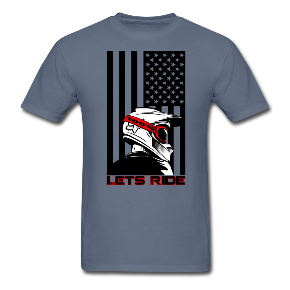 MX ATV American Flag Lets Ride Graphic Tee; offroad - denim