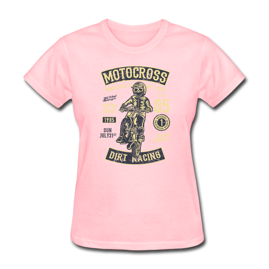 Women's Vintage Motorcross Graphic Tee; Racing, Dirt Bike, Offroad - pink