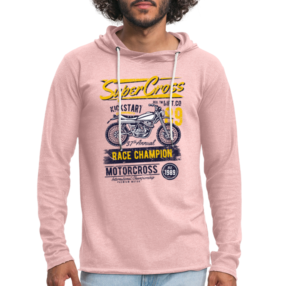 Vintage MX Super Cross Racing Lightweight Terry Hoodie - cream heather pink