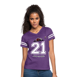Women’s Born To Ride Graphic Varsity Tee; UTV, ATV, MX - vintage purple/white