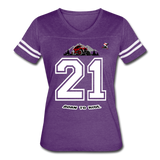 Women’s Born To Ride Graphic Varsity Tee; UTV, ATV, MX - vintage purple/white