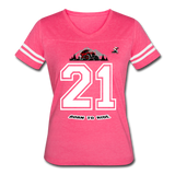 Women’s Born To Ride Graphic Varsity Tee; UTV, ATV, MX - vintage pink/white