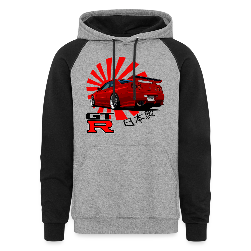 Custom JDM R34 Skyline Tuner Graphic Colorblock Hoodie - heather gray/black