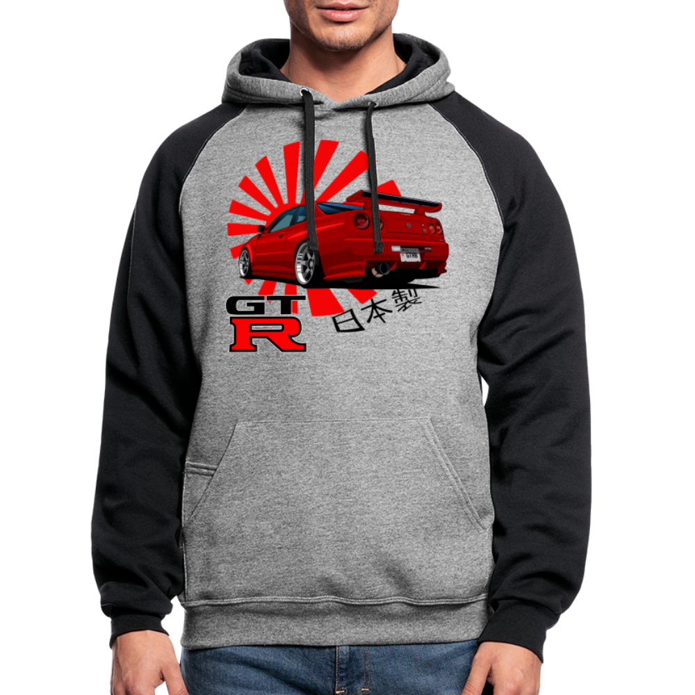 Custom JDM R34 Skyline Tuner Graphic Colorblock Hoodie - heather gray/black