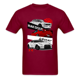 Custom JDM Tuner Nissan GTR R29, R34, R35 History Graphic Tee - burgundy