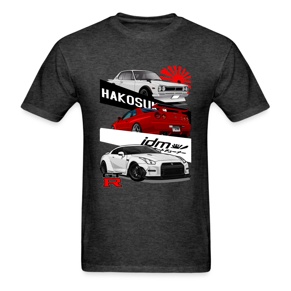 Custom JDM Tuner Nissan GTR R29, R34, R35 History Graphic Tee - heather black