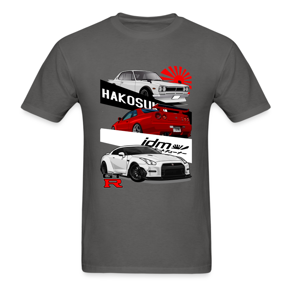 Custom JDM Tuner Nissan GTR R29, R34, R35 History Graphic Tee - charcoal