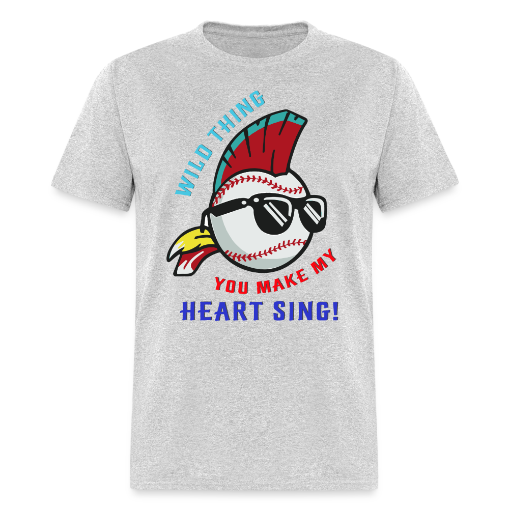 Classic Major League Mens Graphic Tee: Wild Thing, Jobu, Indians, Cleveland - heather gray